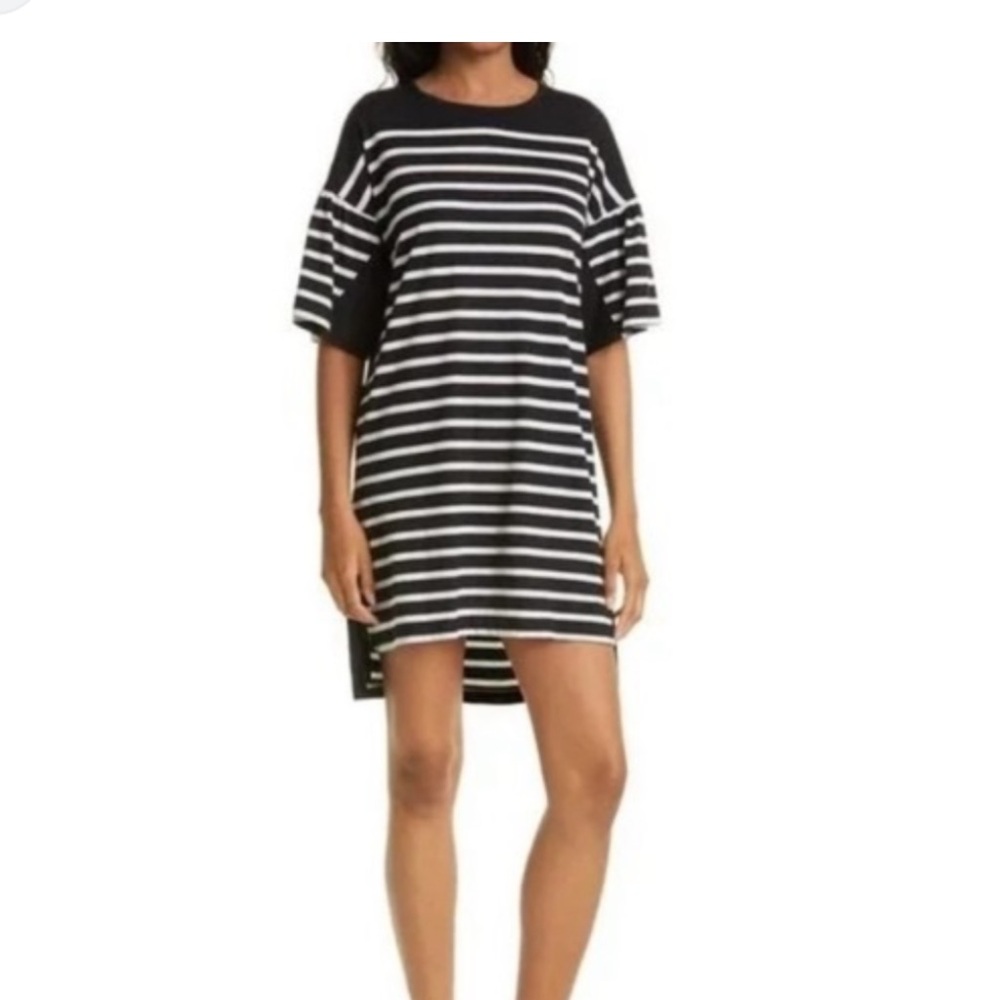 La Ligne Drop Shoulder Black and White Striped Shirt Dress